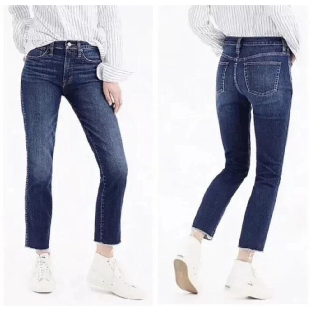 EUC J.Crew Vintage Straight Leg Jeans Raw Hem Dark Wash Denim Womens Size 30